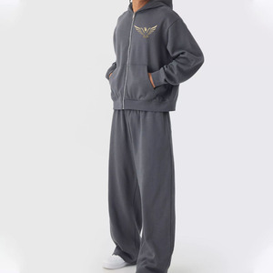 Ensemble sweat à capuche et jogging gris en molleton français pour homme, avec logo aigle brodé, tenue décontractée pour l'automne - Product Image 1
