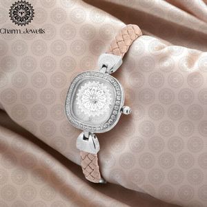 Reloj de Cristal Cuadrado para Mujer Charm_Jewells, Caja de Acero Inoxidable, Correa de Cuero, Cuarzo Analógico, Elegante, Estilo Joyería de Moda - Product Image 1