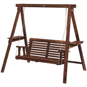 Dual Seater Garden <b>Swing</b> Chair with <b>Frame</b> and Auxiliary Tables Weathered Look for Outdoor Patios for Outdoor Areas - Product Image 1