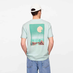 เสื้อยืดคอกลมแขนสั้นสีเขียวอ่อนสำหรับผู้ชาย ผ้าฝ้าย 100% ทรงปกติ สวมใส่สบาย สีพื้น ผ้าเจอร์ซีย์ถัก ดีไซน์เรียบง่าย - Product Image 2