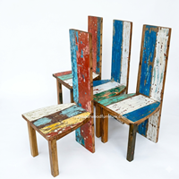 Chaise de salle à manger rustique artisanale DIVADI DC Ray en bois de bateau récupéré, écologique, couleur naturelle, pour intérieur/extérieur, hôtel, maison