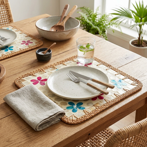 Mother of Pearl Placemat, Shell Inlay Square <b>Table</b> Mat with Luxury Multi-color Floral Mosaic for <b>Dining</b> Decor & Summer Parties - Product Image 4