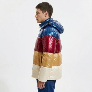 Chaqueta acolchada brillante con bloques de color para hombre, cuello alto, abrigo de burbujas aislante para invierno, grueso y cálido, estilo urbano, moda, ropa exterior - Product Image 3