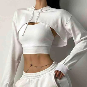 Sudadera con Capucha Corta Personalizada de Última Moda para Mujer, Diseño Sólido, Sudadera Corta con Logotipo Estampado en la Parte Delantera, 100% Algodón - Product Image 3