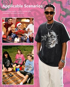Graphic Tees Streetwear T-<b>shirts</b> Vintage Unisex 100% Cotton <b>Waffle</b> Fabric Breathable Acid Washed Oversized Summer Loose Fit - Product Image 4
