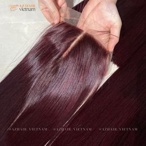 Peluca de cabello humano vietnamita súper crudo con encaje suizo Borgoña parte media estilo de onda recta lista para enviar para mujeres negras - Product Image 1