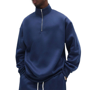 Custom Logo Men's Quarter Zip Fleece Tracksuit Set Oversized Heavyweight Stand Collar <b>Sweat</b> <b>Top</b> and Relaxed Fit OEM Jogger Pants - Product Image 4