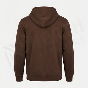 Sweat-shirt à capuche marron pour homme, manches longues, couleur unie, décontracté, avec poche avant et fermeture à cordon - Product Image 2