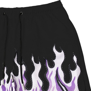 Shorts de basketball décontractés pour hommes, imprimé flamme tissé, taille mi-haute, cordon de serrage, logo avant, séchage rapide, polyester, style urbain - Product Image 3