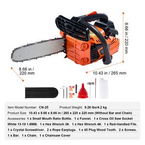 Motosega a Benzina 1.2HP 25.4CC 12" con Carburatore Walbro, Senza Fili, per Taglio Rami e Legna - Product Image 3