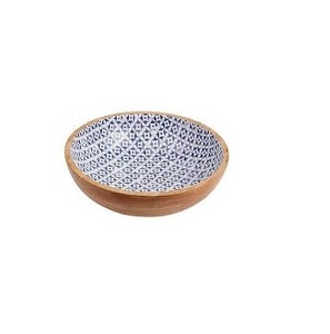 Tazón de ensalada redondo de madera ecológico, tazón de servir de madera de mango con estampado de esmalte, juego de tazones de madera decorativos para frutas, aperitivos y restaurantes. - Product Image 1