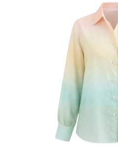 เสื้อเชิ้ตผู้หญิงแขนยาวสีพีชไล่เฉดเขียวมิ้นท์แบบกระดุมหน้า สไตล์ลำลองสำหรับใส่ทำงาน ผู้ผลิตเสื้อผ้าแบบ OEM สั่งทำได้ - Product Image 3