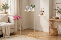 3 supports cylindriques pour fêtes, supports cylindriques ronds en métal doré pour fleurs de fête, colonnes de présentation