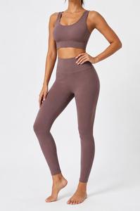 Women Yoga Set Scoop Neck Racerback Sleeveless Mid Waist Full Length Leggings Seamless Solid Color for Durable Eco-Friendly - Product Image 4