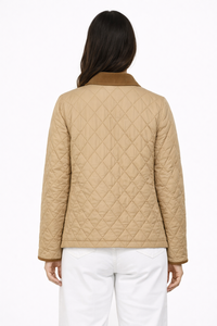 Veste matelassée beige pour femme, style classique avec motif losanges, manteau d'hiver léger à boutons, vêtement d'extérieur rembourré, couche chaude décontractée - Product Image 3