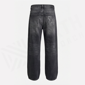 Jean en denim coupe droite délavé foncé pour homme, taille haute, coupe classique, en coton, style décontracté, pantalon d'automne - Product Image 5