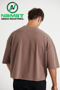 เสื้อยืดสีน้ำตาลทรงโอเวอร์ไซส์คุณภาพสูงสำหรับผู้ชาย แบบไหล่ตก ผ้าหนา สไตล์ลำลอง ผู้ผลิตเสื้อยืดแฟชั่นสำหรับผู้ชาย - Product Image 2