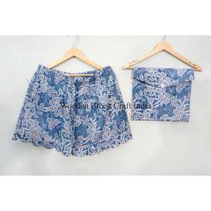 Conjunto de Pijama de Verano 100% Algodón Puro, Elegante y Clásico, con Estampado a Mano, Pantalones Cortos Tipo Canguro con Bolsillos, Suave y Transpirable - Product Image 3