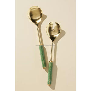 Stainless Steel Salad Serving Flatware <b>Sets</b> With Blue Resin Handles Latest Style Salad Spoon & Fork - Product Image 6