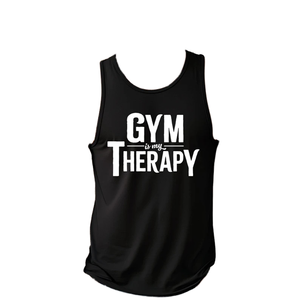 Camiseta sin mangas Vornex Industry Gym Is My Therapy para hombre, cuello redondo, transpirable, informal, para entrenamiento, negra, poliéster/algodón - Product Image 1