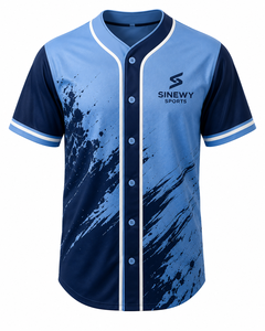 Maillot de baseball personnalisé SINEWY SPORTS unisexe à manches courtes, sublimation dégradée bleu marine, anti-humidité, fermeture boutonnée - Product Image 2