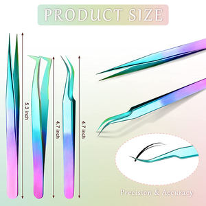 Pinzas de punta curva para extensiones de pestañas, juego de pinzas profesionales de acero inoxidable con revestimiento de color para pestañas postizas - Product Image 3
