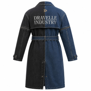 Abrigo de Mezclilla Azul Negro Lavado para Hombre y Mujer, Chaqueta Larga Convertible de Estilo Urbano, Gabardina de Mezclilla de Dos Tonos Unisex - Product Image 3
