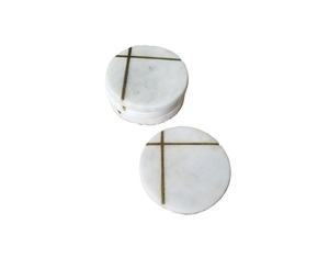Hot Selling Design <b>Marble</b> <b>Coaster</b> With Brass Strip Stone <b>Coaster</b> With Brass Mats & Pads At very best factory Price - Product Image 1