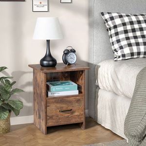 Tables de chevet universelles sans rail à tiroir unique, en aggloméré couleur grain de bois vintage, avec revêtement Triamine, pour couches supérieures/inférieures - Product Image 1