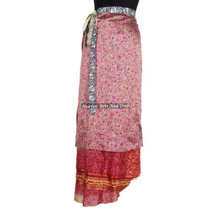 Designer Indian Layered Reversible <b>Sarong</b> Sari Magic <b>Wrap</b> Skirt for Women 2 Layer Reversible Magic Silk Saris <b>Wrap</b> Long Skirt - Product Image 5