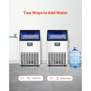 Macchina per il Ghiaccio Professionale da Cucina, Produzione 100 libbre/24H, Capacità di Stoccaggio 33 libbre, 45 Cubetti di Ghiaccio, 15 Minuti, Display Digitale LED - Product Image 5