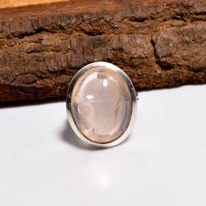 Rose Quartz Oval Shape <b>Ring</b> Bohemian 925 Sterling Silver Handmade Vintage Style Jewelry Gift For Women - Product Image 1
