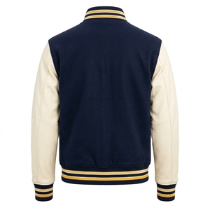 Veste universitaire bleu marine pour homme avec manches crème et bordure jaune, style preppy, boutonnée sur le devant, en coton, coupe classique, pour l'automne - Product Image 2