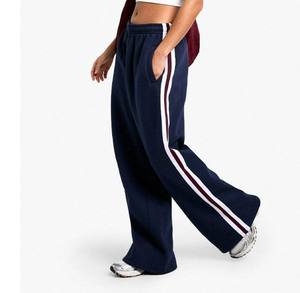 Pantalon large pour femme, couleur unie, coupe ample, taille mi-haute, cordon élastique, style décontracté automne, en tissu éponge de coton - Product Image 6