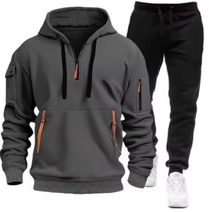 Vêtements de sport pour hommes, survêtement à capuche avec fermeture éclair, pantalon de protection multi-poches, combinaison de jogging décontractée, ensemble deux pièces automne-hiver, pour l'extérieur - Product Image 2