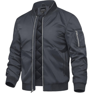 Blouson bomber marron pour homme, fermeture éclair, devant matelassé, coupe-vent, vêtement d'extérieur décontracté, col montant, en polyester, pour l'automne - Product Image 5