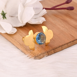 Anillo Ajustable de Topacio Azul, Chapado en Oro, Hecho a Mano, Joyería de Piedras Preciosas, Moderno para Mujer - Product Image 4
