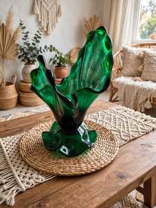 Jarrón de Piso de Vidrio Transparente Verde, Estilo Art Deco Contemporáneo, Recipiente Decorativo para Flores, para Sala de Estar - Product Image 1