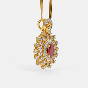 Yellow Gold Oval Ruby Floral Halo Lab Grown Diamond Pendant Necklace - Product Image 6