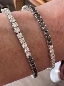 Rhodium Plated Tennis Bracelets Round Zircon Channel <b>Set</b> Classic For Unisex <b>Bangles</b> Alloy Jewelry Gift - Product Image 2