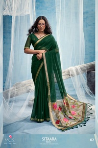 Sari de Seda Pura Kanchipuram Tejido a Mano Más Vendido con Sari de Seda Pura Tejida con Zari para Bodas - Product Image 2