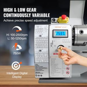 Tour à métaux de précision 750W sans balais, 211mm x 750mm, de table, 0-2500 tr/min, vitesse variable en continu, manuel - Product Image 3