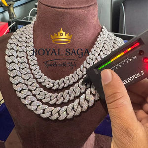 Cadena Cubana Miami de Moissanita Royal Saga Chapada en Platino y Plata 925 de 12mm/14mm/18mm Personalizada para Hombre - Product Image 1