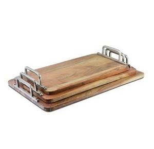 Juego de 2 bandejas de servir de madera de acacia, estilo rústico, para desayuno, té, café, bandeja decorativa, duradera - Product Image 1