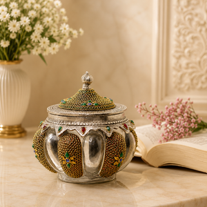 Pot à bonbons en verre finition argent antique, boîte à bibelots décorative, objet de luxe pour cadeaux d'entreprise et de festival, pièce maîtresse - Product Image 4