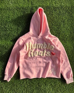Humble Goats Puff Print <b>Hoodie</b> <b>Pink</b> Fleece Unisex Oversized Casual Autumn Streetwear - Product Image 1