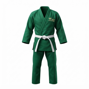 Kimono de BJJ WIZE INTERNATIONAL vert 100% coton, coupe classique, uniforme d'arts martiaux pour enfants, logo sur la manche gauche - Product Image 1