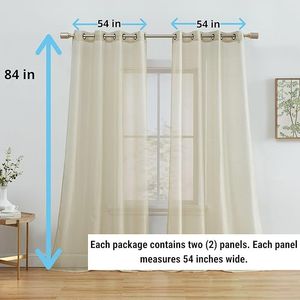 Set di 2 Pannelli Tenda a Voile Semitrasparente Beige con Occhielli, 137 cm L x 213 cm L, per Camera da Letto e Soggiorno - Product Image 4