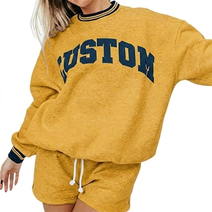 Sweat-shirt ras du cou style universitaire pour femme en tissu éponge, col montant, pour l'automne/hiver, avec lettres brodées sur le devant - Product Image 1
