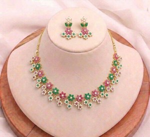Multicolor Stone Pearl <b>Necklace</b> Set Indian Bridal Wedding Jewelry Traditional Ethnic <b>Statement</b> <b>Necklace</b> Earrings - Product Image 1